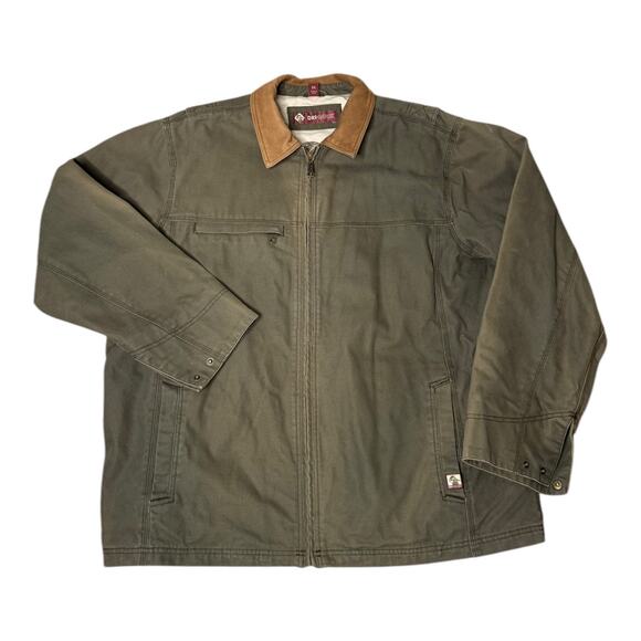 Dri-Duck Barn Jacket green canvan  & brown leather collar size XXL - Picture 1 of 11